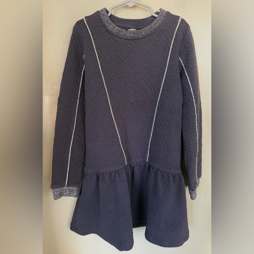 Minymo Organic Quilted Cotton LS Dress Little Girl’s 10 M Blue Silver Holiday